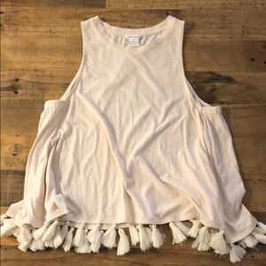 Club Monaco light pink tassel crop top
